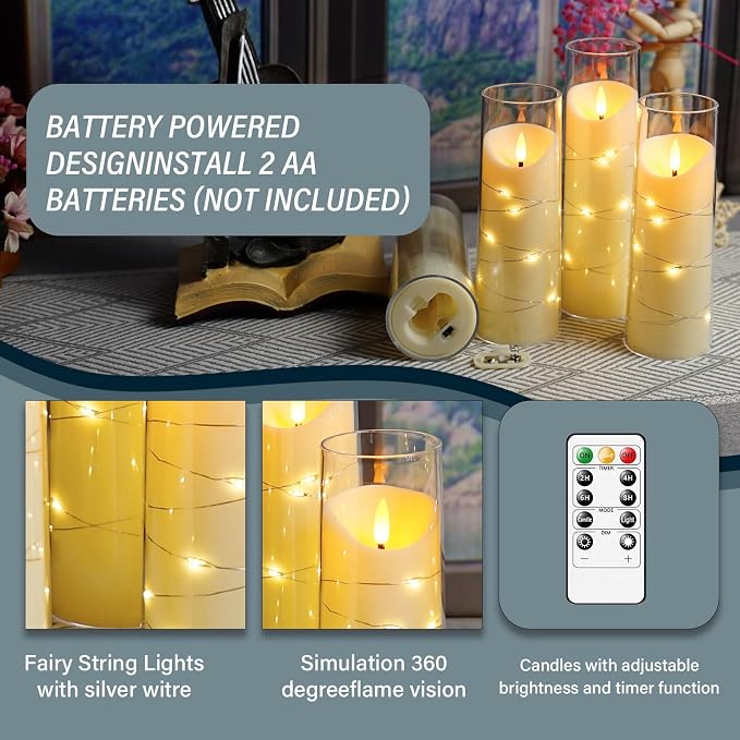 Eebuss Flameless Candles with Embedded Star String, Battery Operated LED Pillar - Image 6