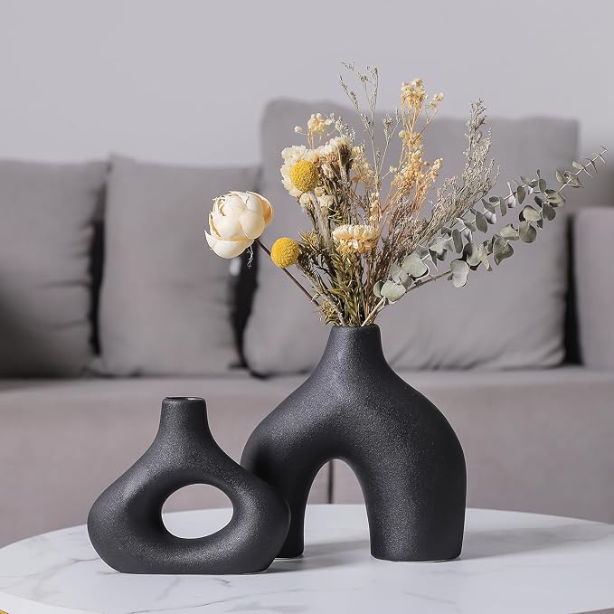 CEMABT Black Ceramic Vase Set of 2 - Image 7