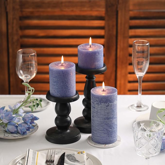 3x6 Inch Blue Pillar Candles Set of 3 - Image 5
