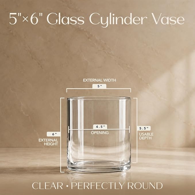 Royal Imports Glass Cylinder Flower Vase 5" Wide x 6" Tall, Floating & Votive - Image 2