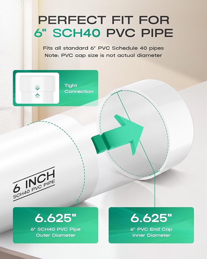 6 Inch PVC Cap, Fits Standard SCH40 6" PVC Pipe Fittings, Garden & Furniture - Image 3