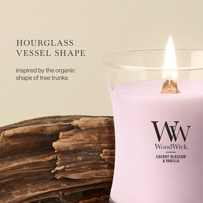 WoodWick Cherry Blossom & Vanilla Medium Hourglass Scented Candle - Image 4