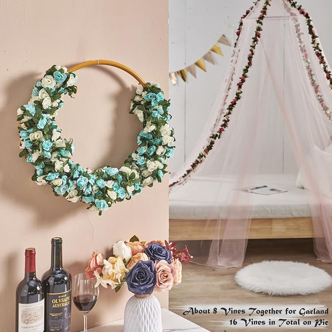 8Pcs x 8.2FT Artificial Flower Garland Floral Rose Vine Decor, Hanging Faux - Image 3