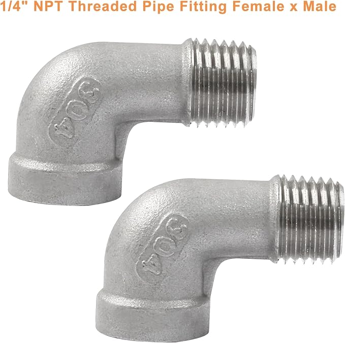 2Pcs 304 Stainless Steel 90 Degree Elbow Fittings, 1/4" NPT | Female x Male - Image 5