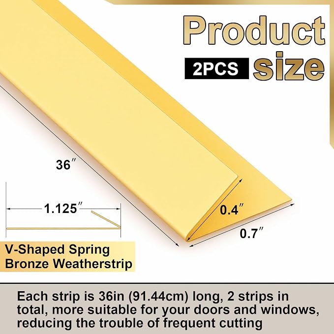 Zonon 2 Pcs 45/64" W x 3' L Spring Bronze Weather Stripping Metal Brass Weather - Image 2
