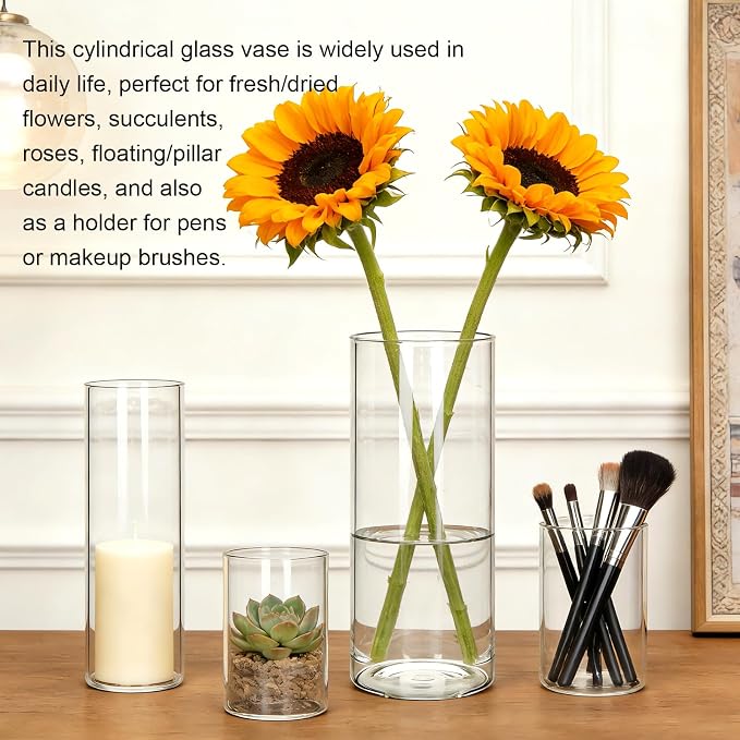 Glass Cylinder Vase, 10 Pack Glass Vases, Hurricane Floating Candle | Glass - Image 4