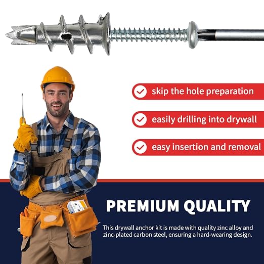 Drywall Anchors and Screws Kit, Heavy Duty Wall Anchors, 75 Lbs Hanging Mounting - Image 4