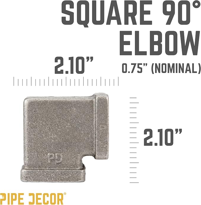 PIPE DECOR Square 90-Degree Elbow Fitting, 3/4 Inch, Shelving and Standard 3/4 - Image 2