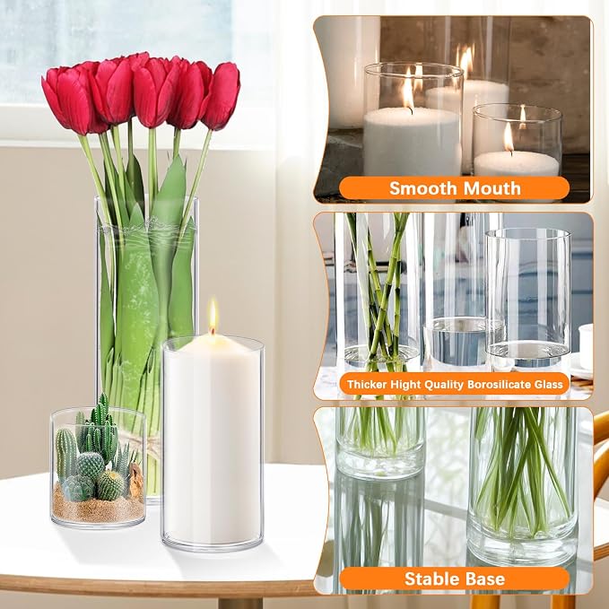 24 Pack Glass Cylinder Vases 4, 10 Inch Tall Clear Flower Vase Hurricane - Image 3