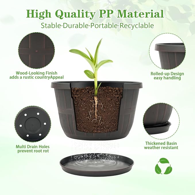 Quarut 4 Pack 10 inch Flower Pots, Plastic Plants Pots Outdoor | Planters - Image 2