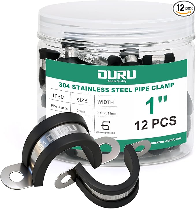 OURU 1 Inch Pipe Strap Fits 0.98"/24.9-25mm OD, Rubber U Bracket, Anti-Vibration by OURU