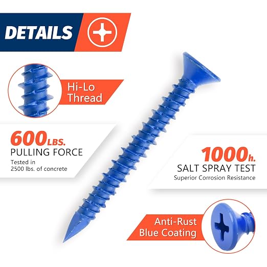 3/16" x 1-3/4" Concrete Screw Anchor, Cement or Stucco - Image 3