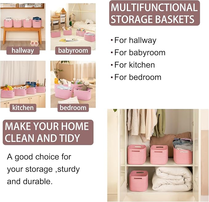 OIAHOMY 4 Pack Storage Baskets for Organizing 15L Cube Storage Bins Pink | - Image 6