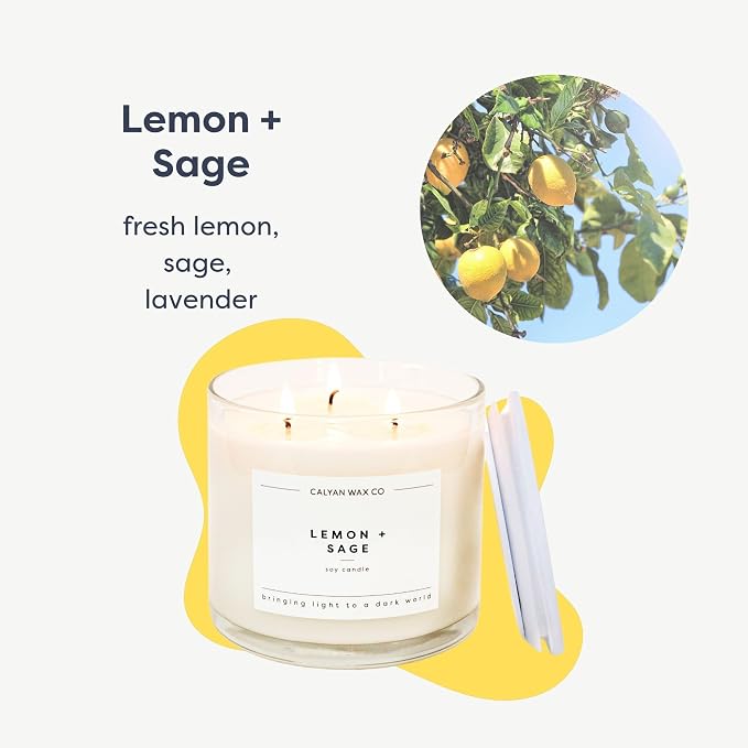 Lemon & Sage 3 Wick Scented Candle - Image 2