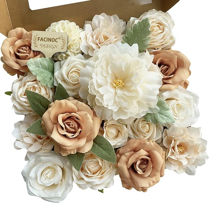 FACINOC Roses Artificial Flowers Nude Bouquet Box Set Fake Flower by FACINOC