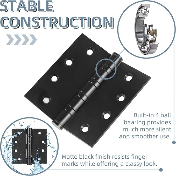 6 Pack Stainless Steel 4'' Door Hinges, 4in x 4in Heavy-Duty Ball Bearing Door - Image 4