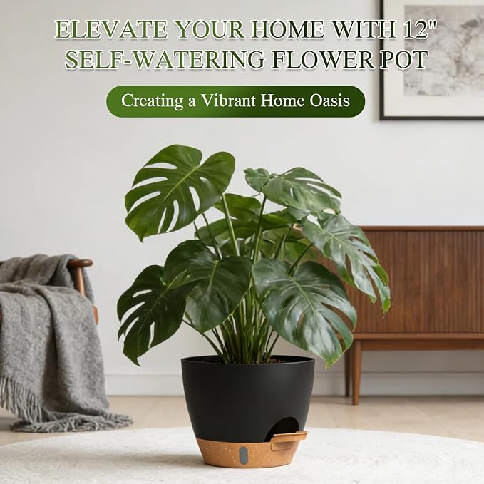 Self Watering Pots with Drainage Holes, 3 Pack 12/10/8 Inch Plant Pots with - Image 7
