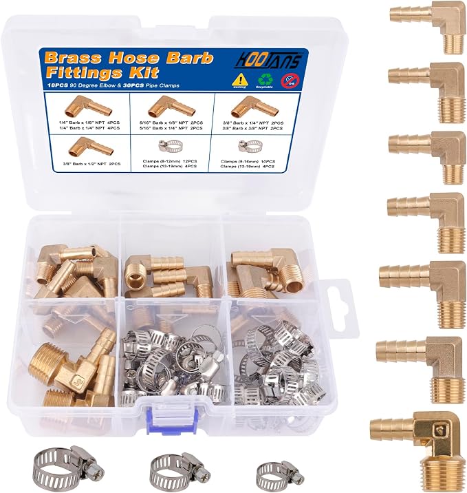 KOOTANS 18PCS Brass Hose Barb Fittings 90 Degree Elbow Barb to NPT Male Thread by KOOTANS