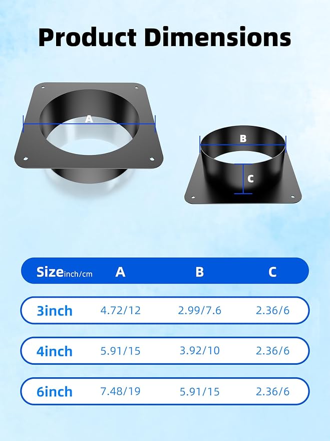 4 Inch Duct Connector Flange, Metal Dryer Vent Wall Flange | Square to Round - Image 2