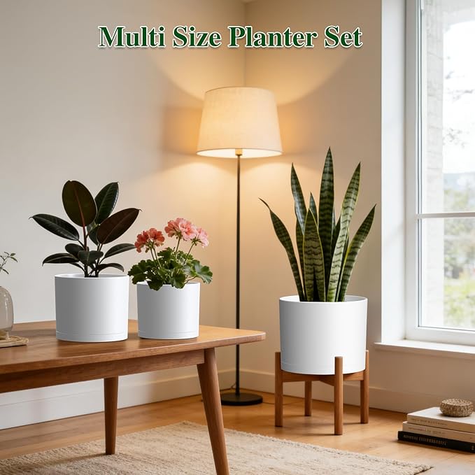 Plant Pots, 10/9/8 Inch 3 Pack Cylindrical Flower Pots - Image 4