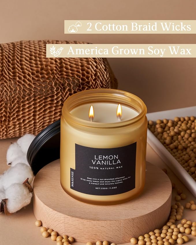 M&SENSE Lemon Vanilla Home Scented Candles, 11.6oz Organic Soy Wax | Natural - Image 3