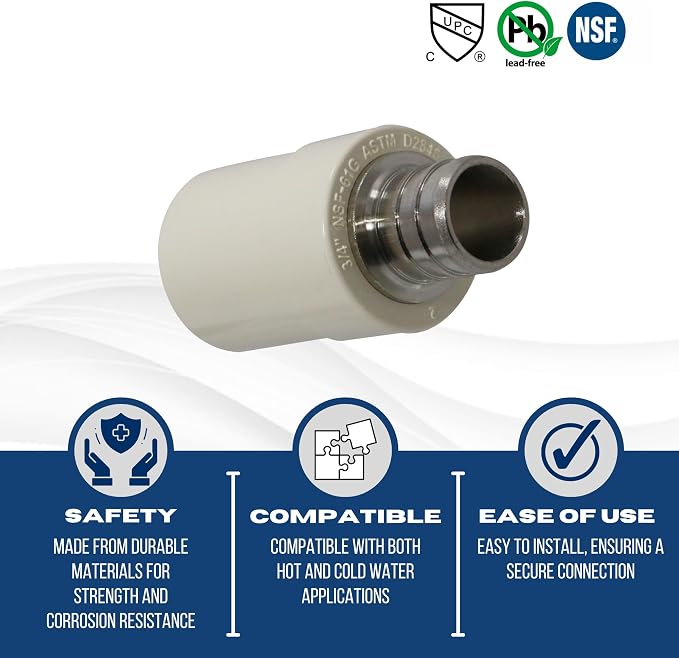 10 Pack XFITTING CPVC to Pex Adapter 3/4 in Pex x 3/4 in CPVC Coupling - Image 6