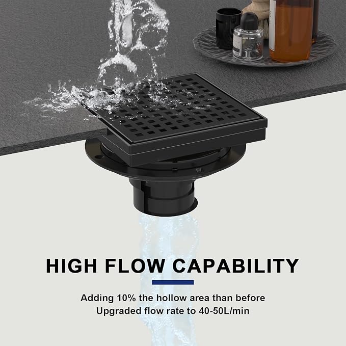 6 Inch Matte Black Square Shower Drain - Image 5