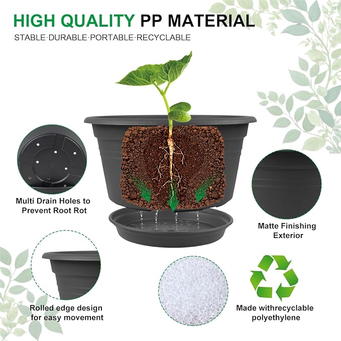 6 Pack 10 inch Plant Pot, Round Plastic Plant Pots - Image 3