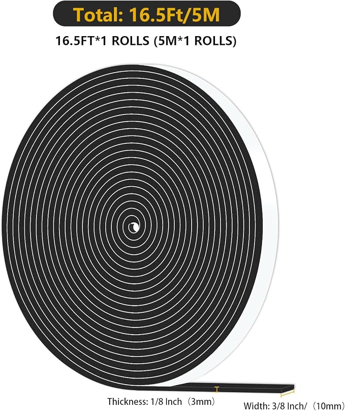Door Seal Strip, High Density CR Insulation Tape, 3/8 in x 1/8 in x 16.5Ft | - Image 2