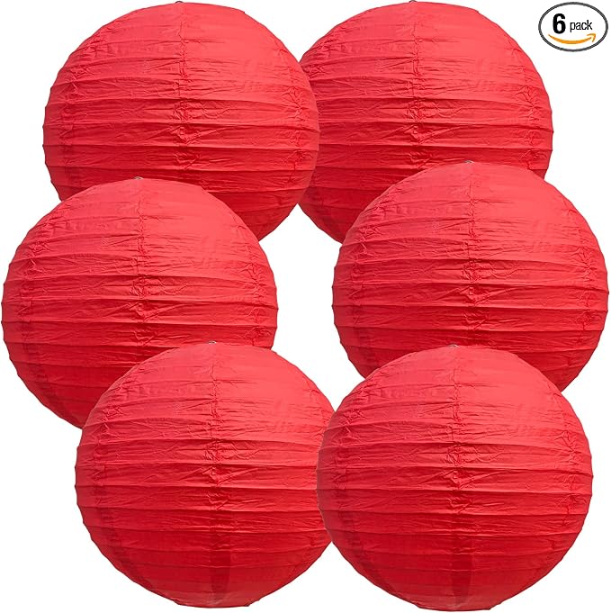 BEISHIDA 6 Inch Red Paper Lanterns 6 Packs Hanging Round Chinese Lantern | by Beishida