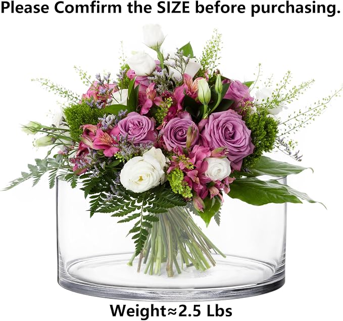 Wide Glass Cylinder Vase, Cylinder Terrarium Bowl, Decorative Centerpiece - Image 3