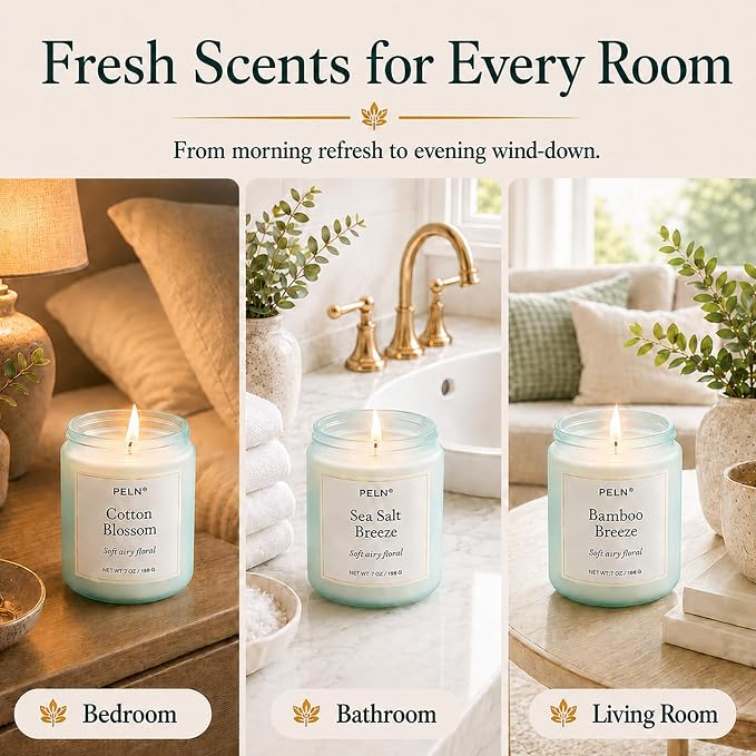 Scented Candles Gift Set, Fresh Botanical Scents | Eucalyptus, Sea Salt & - Image 6