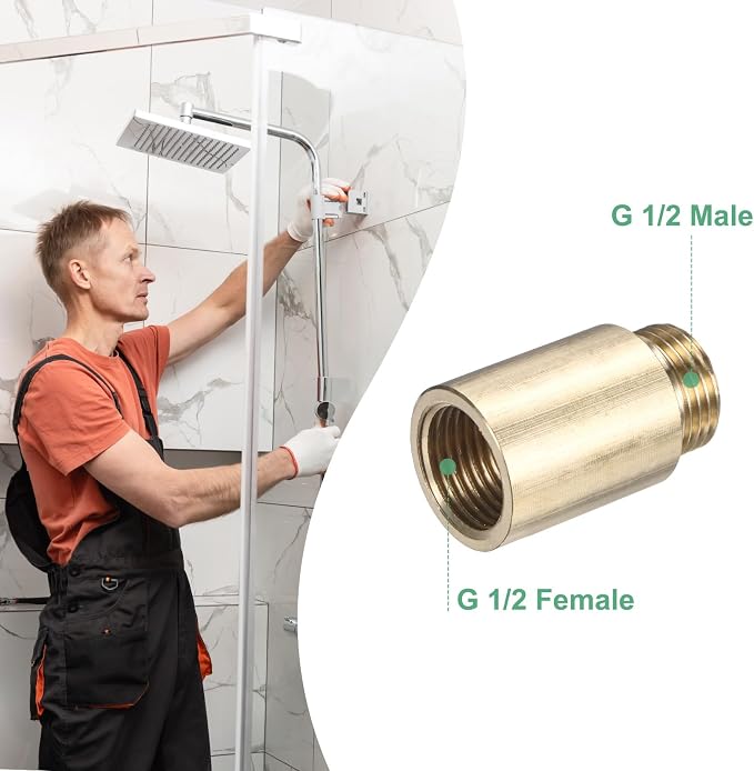 M METERXITY Shower Head Extension Arm, Brass G1/2 Male to Female Extension Pipe - Image 4