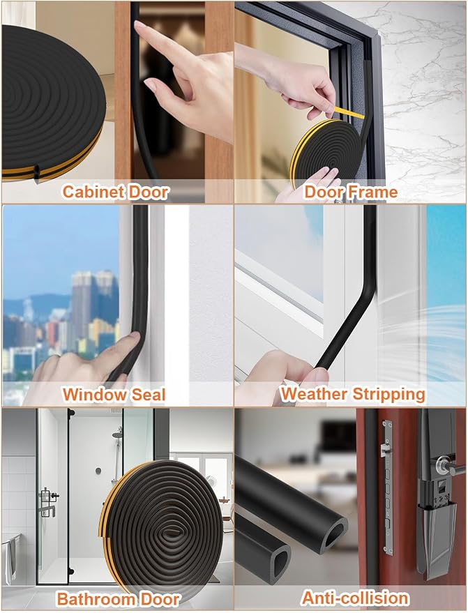 32.8 Ft Weather Stripping Door Seal Strip, Self Adhesive Door Soundproofing D - Image 4