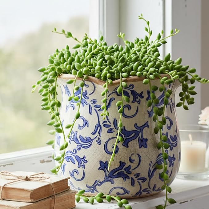 Retro Distressed Ceramic Pots, Antique Crackle Glaze Planters w/ Drainage | - Image 2