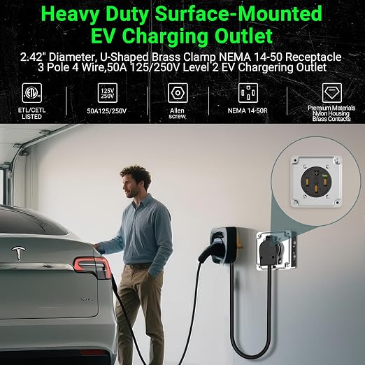 Nema 14-50 EV Outlet 50 Amp EV Charging Receptacle Heavy Duty, 2.42" Diameter - Image 4