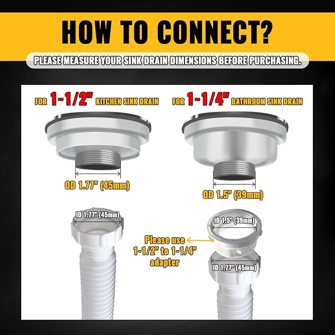 VIVIDA Flexible Drain Pipe 1-1/2 Inch, Kitchen Sink P Trap - Image 5