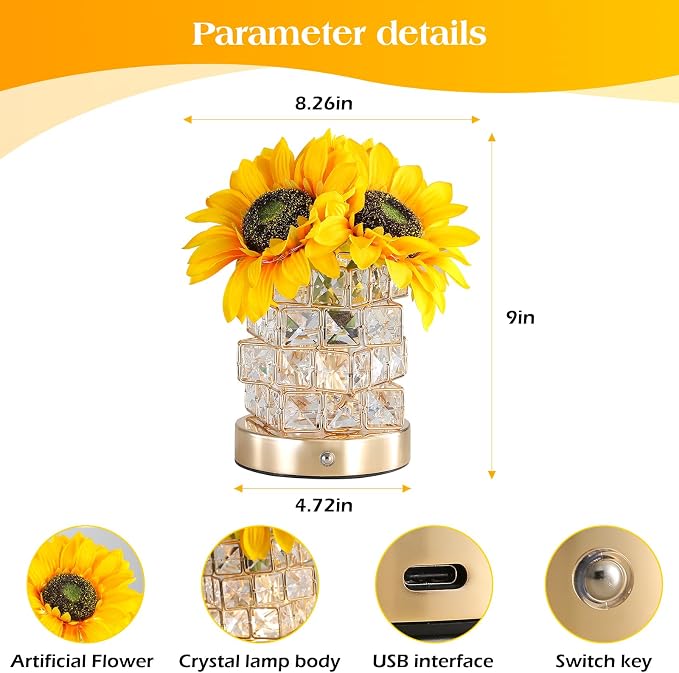 Sunflowers Flower Lamp Cordless Touch Table Lamp Birthday Gifts - Image 4