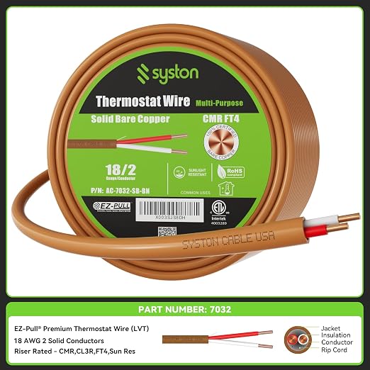 Syston 18/2 Thermostat Doorbell HVAC Heating Control Cable Wire, 100% Solid - Image 2