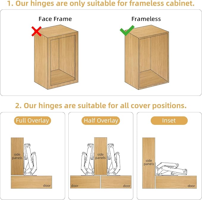 Furniware 2 Pair 170 Degree Frameless Soft Close Cabinet Hinges, Heavy Duty - Image 2