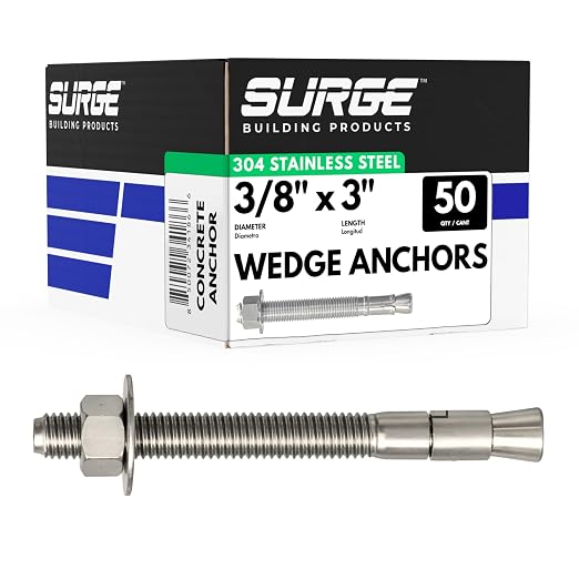 3/8" X 3" 304 Stainless Steel Wedge Anchors by SurgeBuildingProducts