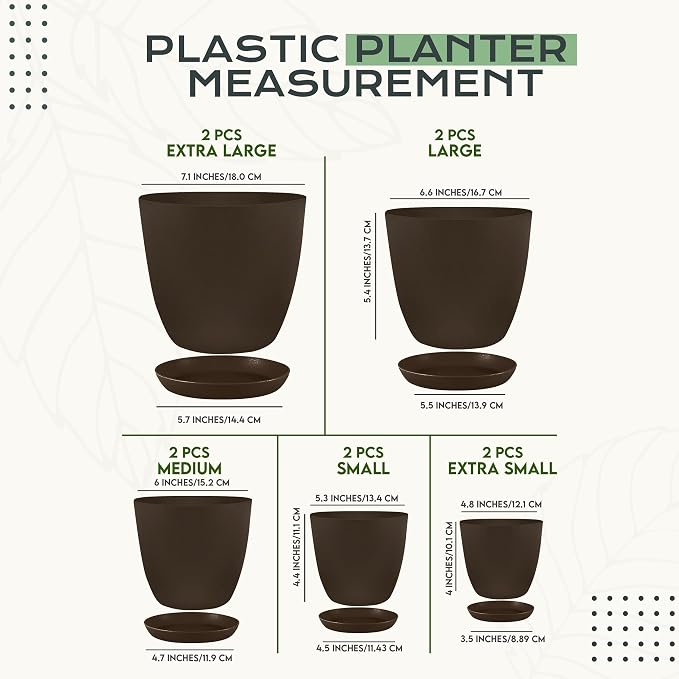 Plant Pots Indoor with Drainage, 10 Pack Multi-Size Planters Set - Image 2