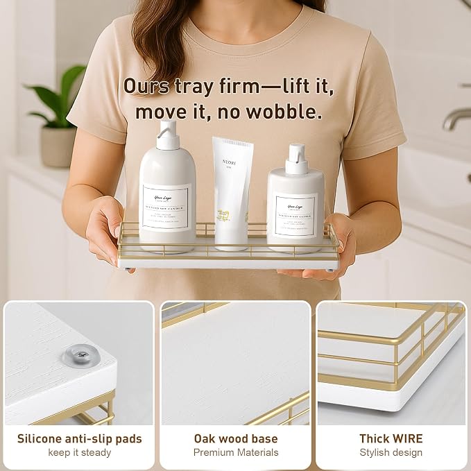 Bathroom Tray for Counter Top Organizer, Oak Wood Vanity Tray - Image 5
