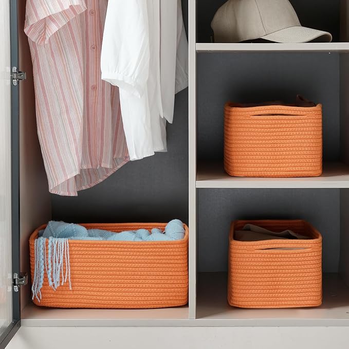 3 Pack Storage Baskets for Organizing, 13.7×9.5×6.3", Cotton Rope Basket for - Image 4