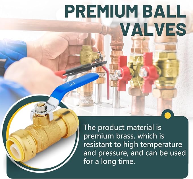 1" Ball Valves, 8 Pack Push Fit Shut Off Valves - Image 4