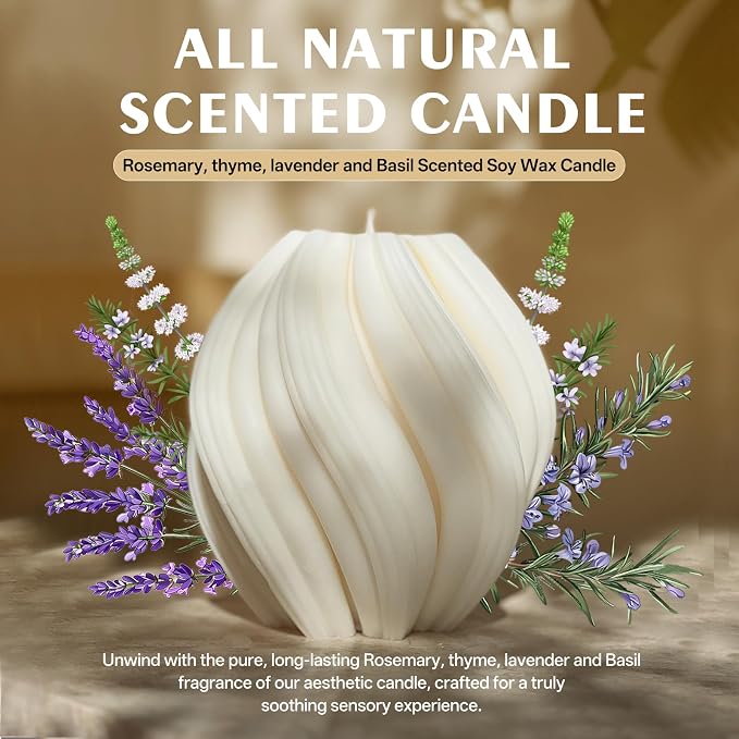 Spiral Swirl Candle Beautiful Handmade Pillar Scented Candle White Large | - Image 4