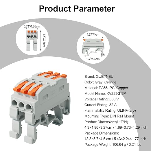5Pcs DIN Terminal Blocks, 3 Conductor Splicing Connectors | 3 Conductor Compact - Image 7