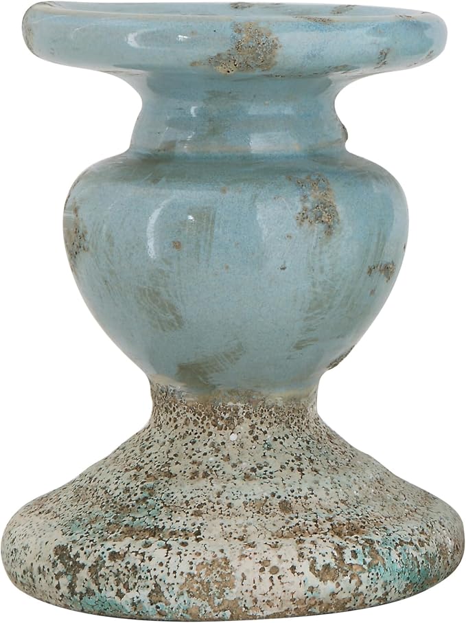 Creative Co-Op Small Distressed Blue Terracotta Pillar Candle Holder - Image 3