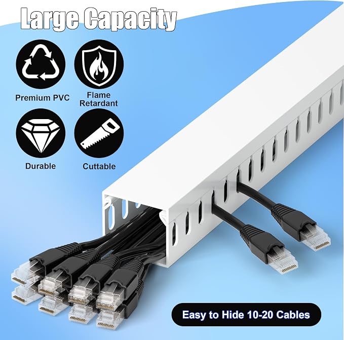 1.4"H x 1.6"W Cable Raceway, 12ft Under Desk Wire Management Channel, 4 Pack - Image 3