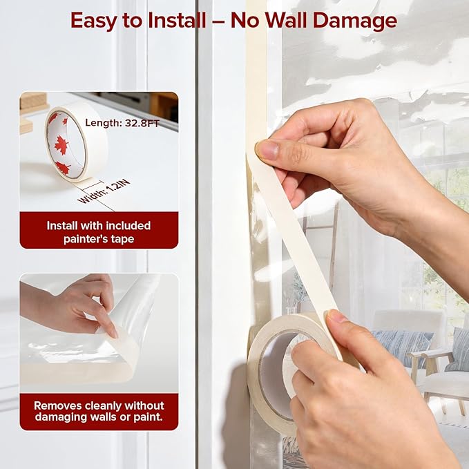 2-Pack Dust Barrier Plastic Zipper Door, 4 ft x 7.2 ft Construction Cover - Image 3
